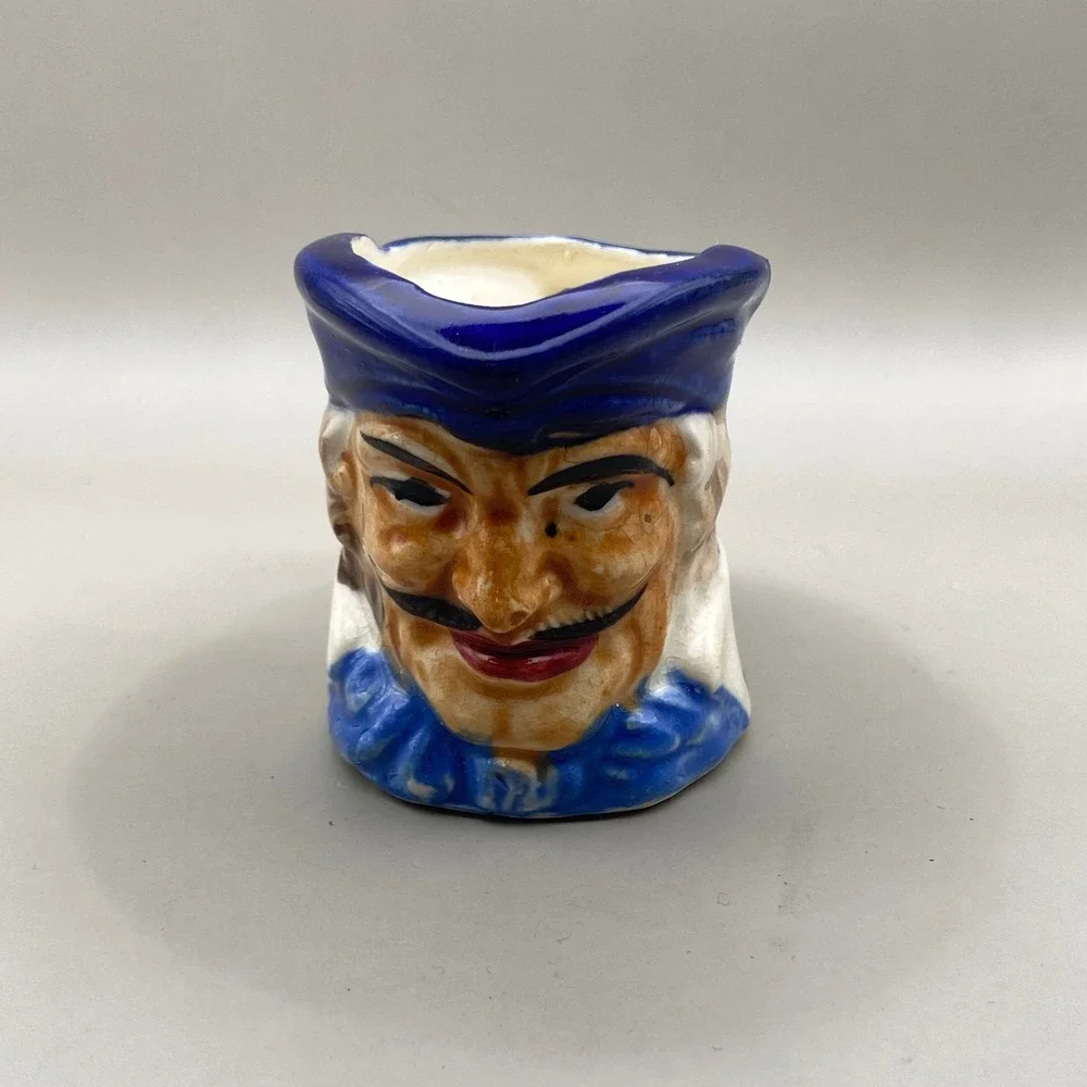 Vintage Pirate Toby Jug Miniature Pitcher Made in Japan Blue White Ceramic 2 in